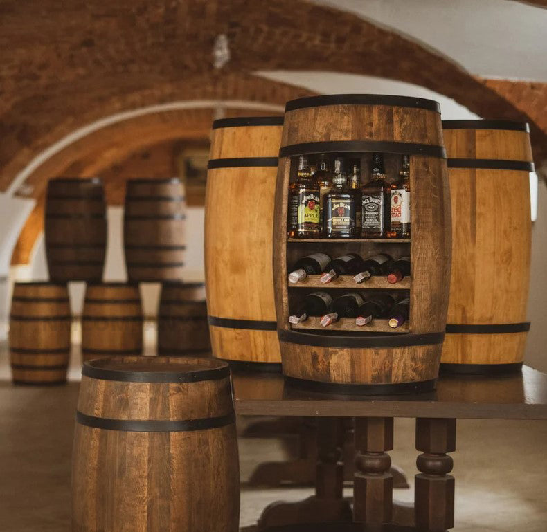 Handmade Wooden barrel cabinet, wine rack with shelf