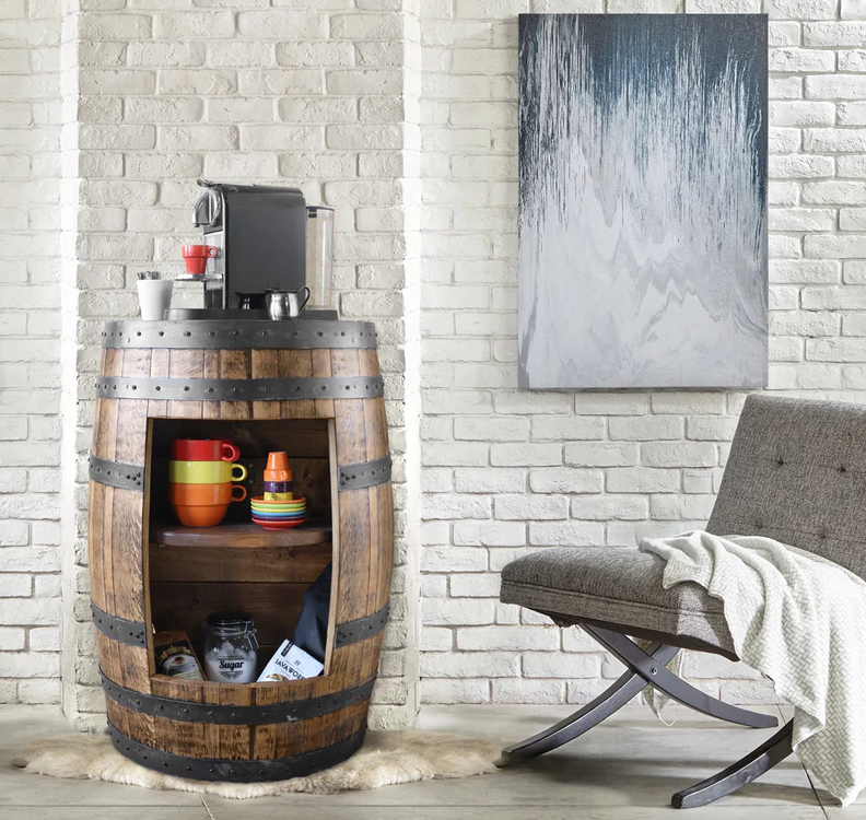 Whiskey Barrel - Half Barrel Opened Cabinet - Whiskey Barrel Liquor Cabinet