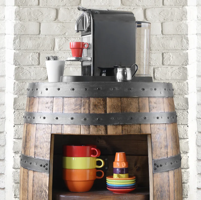 Whiskey Barrel - Half Barrel Opened Cabinet - Whiskey Barrel Liquor Cabinet