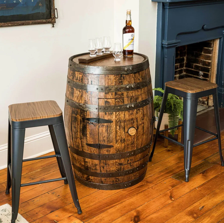 Deluxe Refurbished Whiskey Barrel Cabinet With Lights