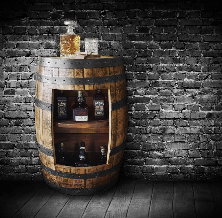 Whiskey Barrel - Half Barrel Opened Cabinet - Whiskey Barrel Liquor Cabinet