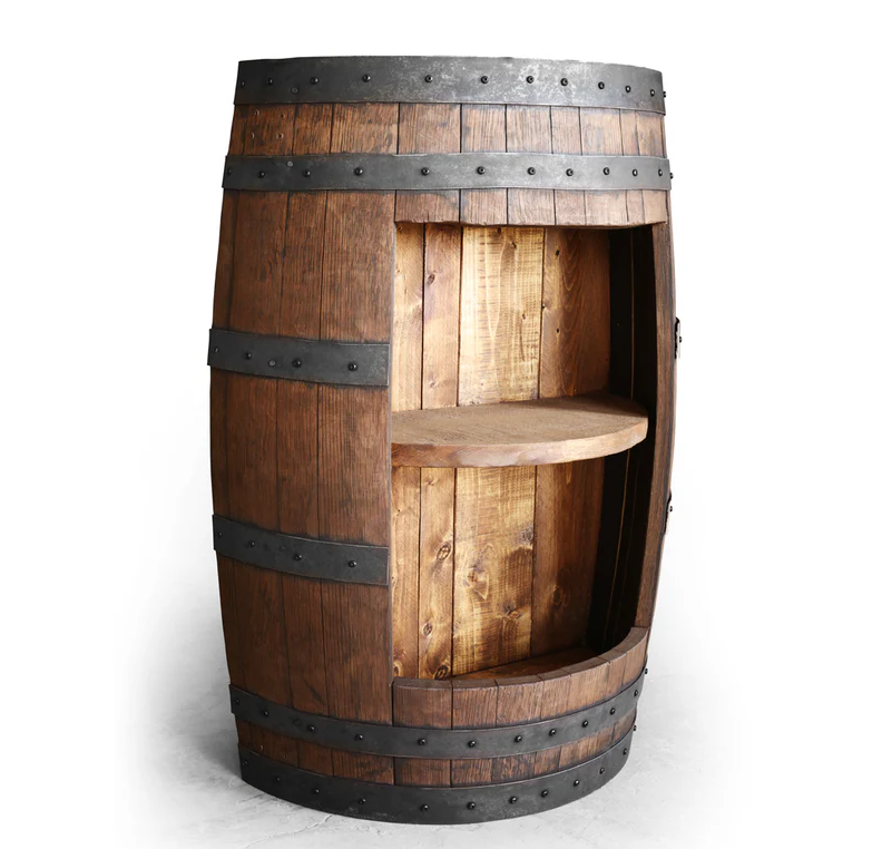 Whiskey Barrel - Half Barrel Opened Cabinet - Whiskey Barrel Liquor Cabinet