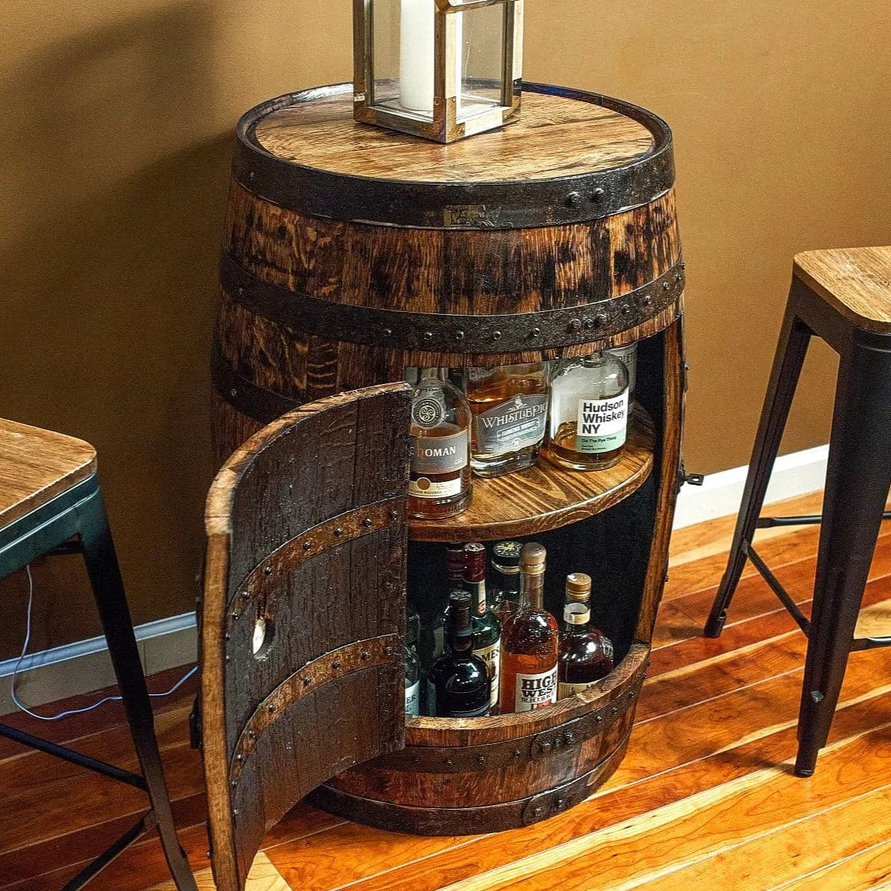 Deluxe Refurbished Whiskey Barrel Cabinet With Lights