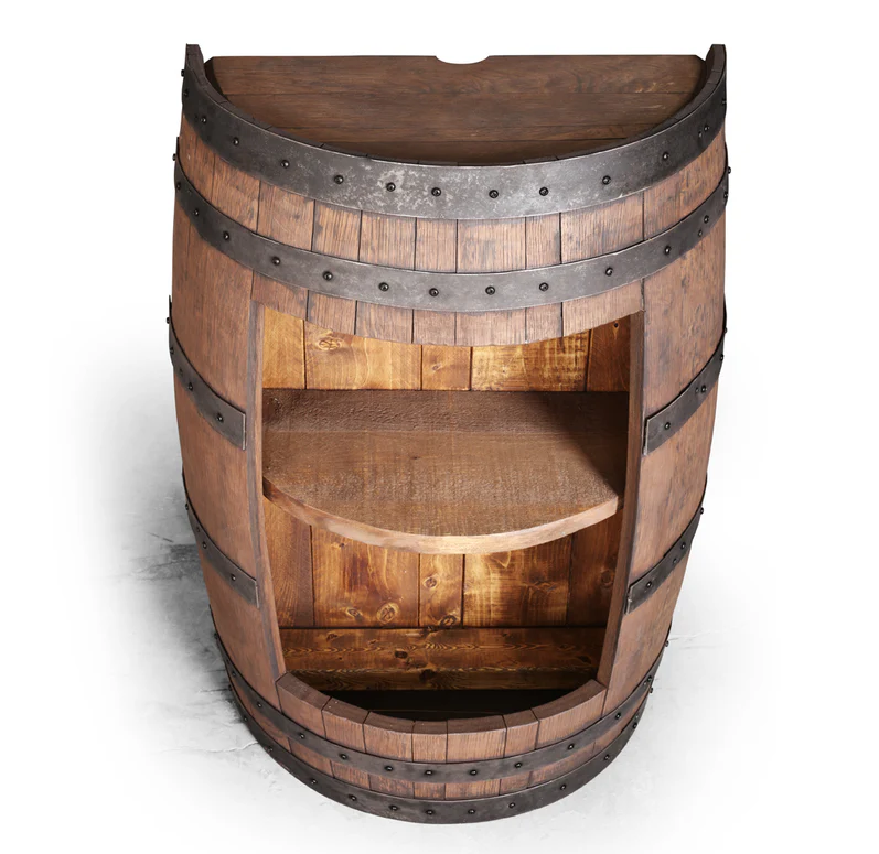 Whiskey Barrel - Half Barrel Opened Cabinet - Whiskey Barrel Liquor Cabinet